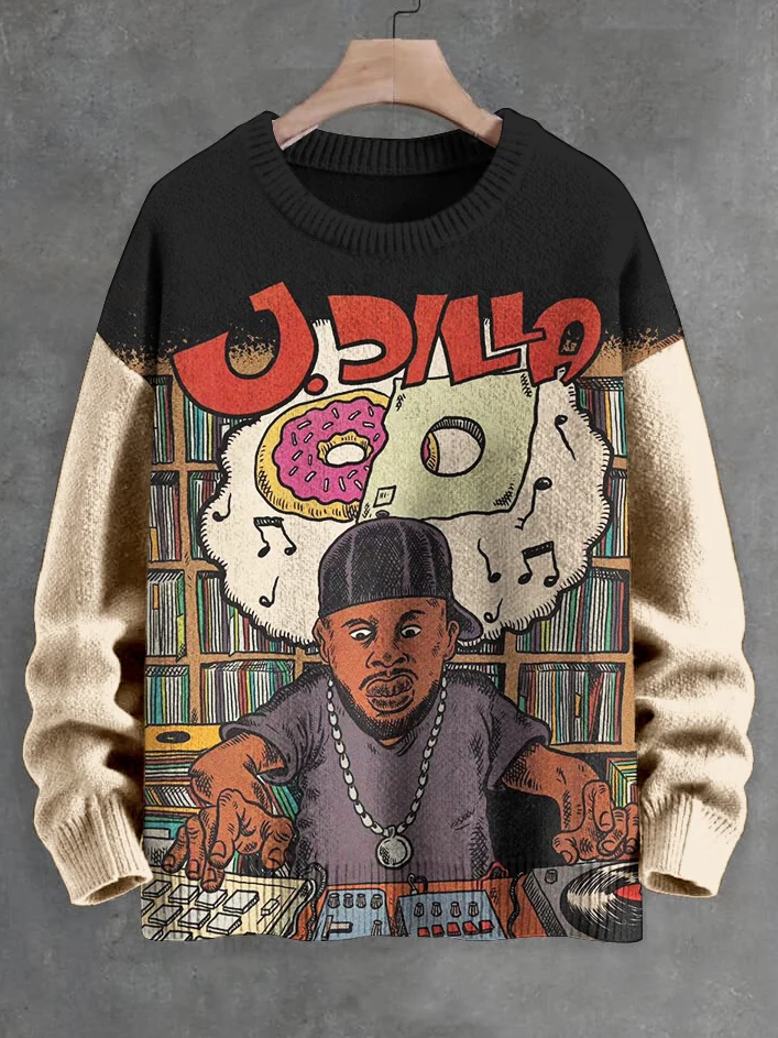 Men's J.Dilla Beats Retro Hip Hop Print Knit Sweatshirt