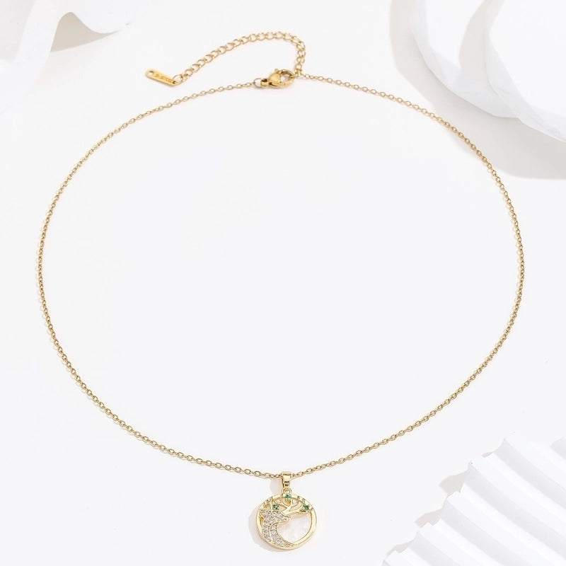Vintage Style Elk Stainless Steel Zircon 18K Gold Plated Plating Inlay Pendant Necklace