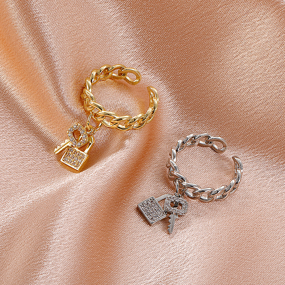 Key Lock Zirconia Gold Plated Ring