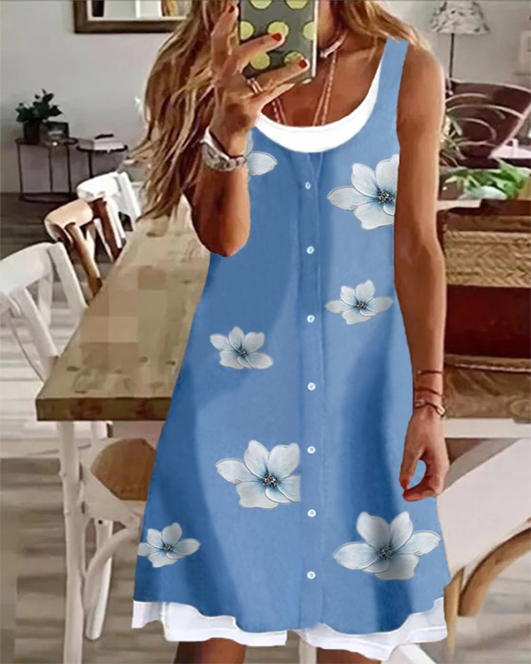 Two Pieces Floral Casual Sleeveless Dress 