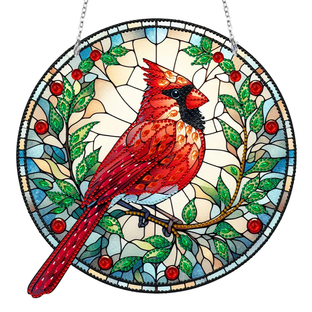 DIY Cardinal Single-Side Acrylic Diamond Painting Hanging Pendant for Window Decor