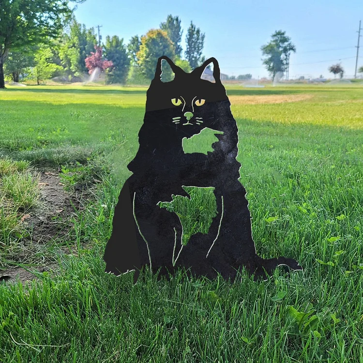Longhair Cat Metal Silhouette