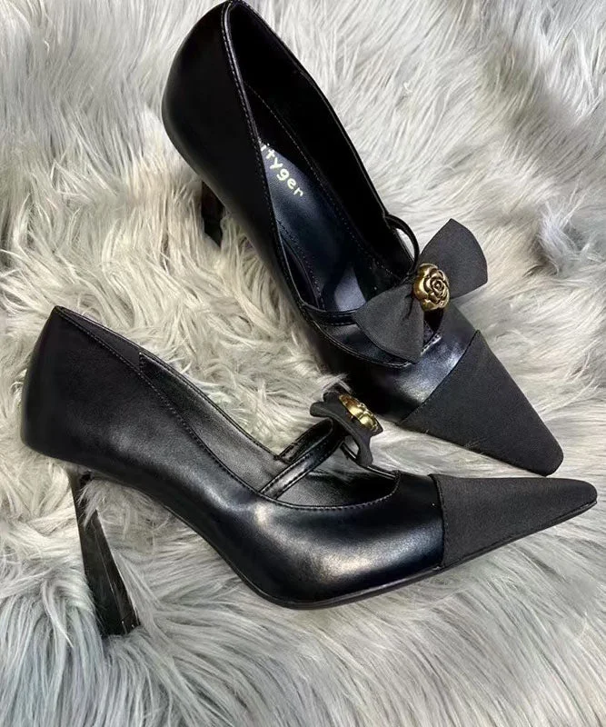 Stylish Black Bow Splicing Stiletto High Heels