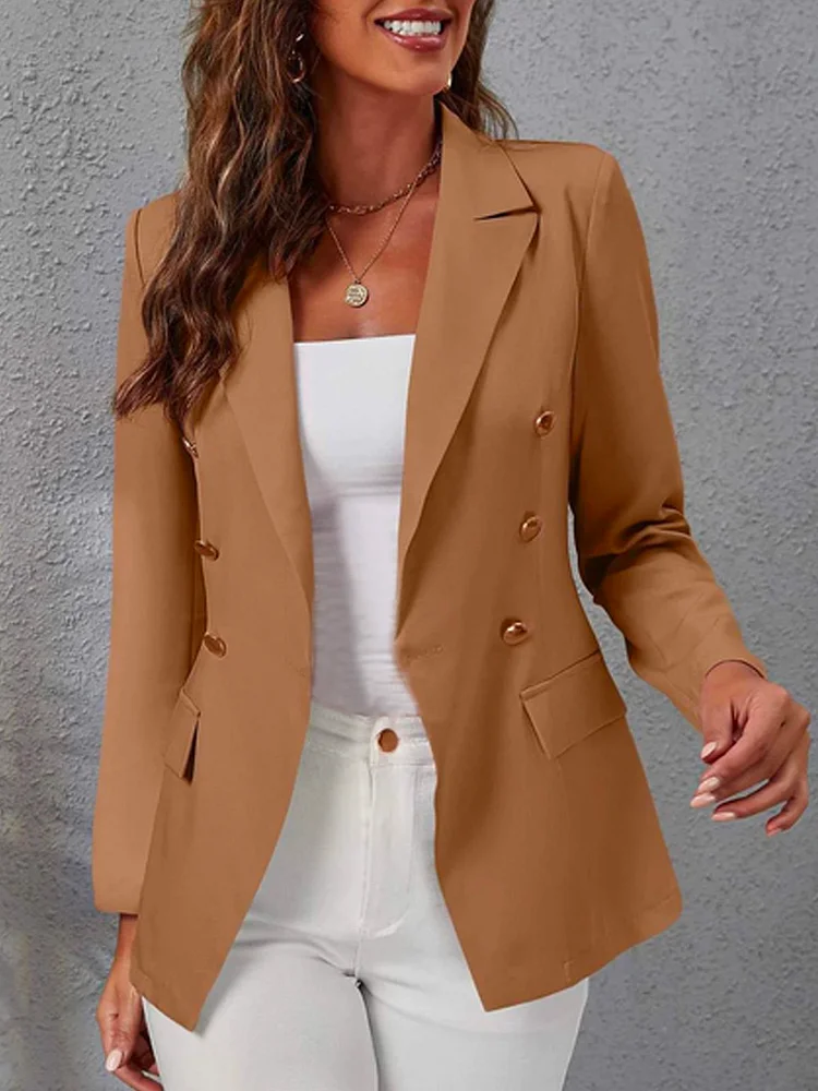 Women Casual Plain Autumn Polyester Cross Neck Daily Loose Long Sleeve Regular Other Coat