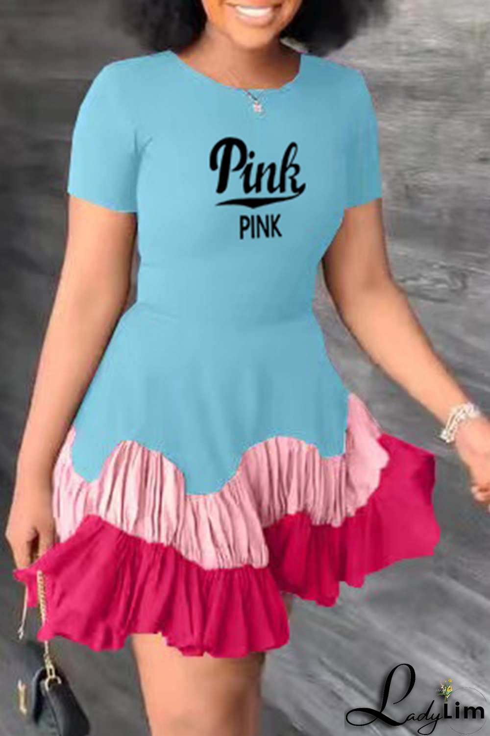 Black Casual Print Flounce O Neck Cake Skirt Dresses