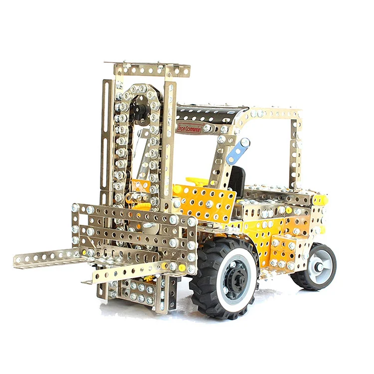 1300Pcs Simulation Construction Vehicle Forklift Model Kits DIY Metal