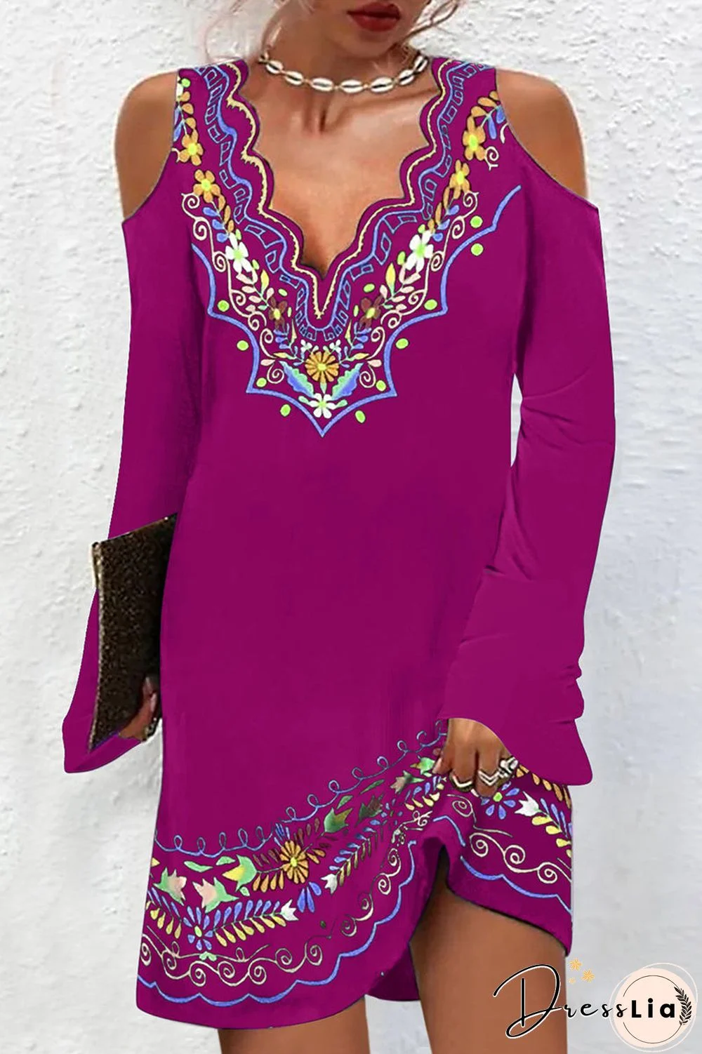 Fashion Casual National Totem Printing V Neck One Step Skirt Dresses(8 Colors)