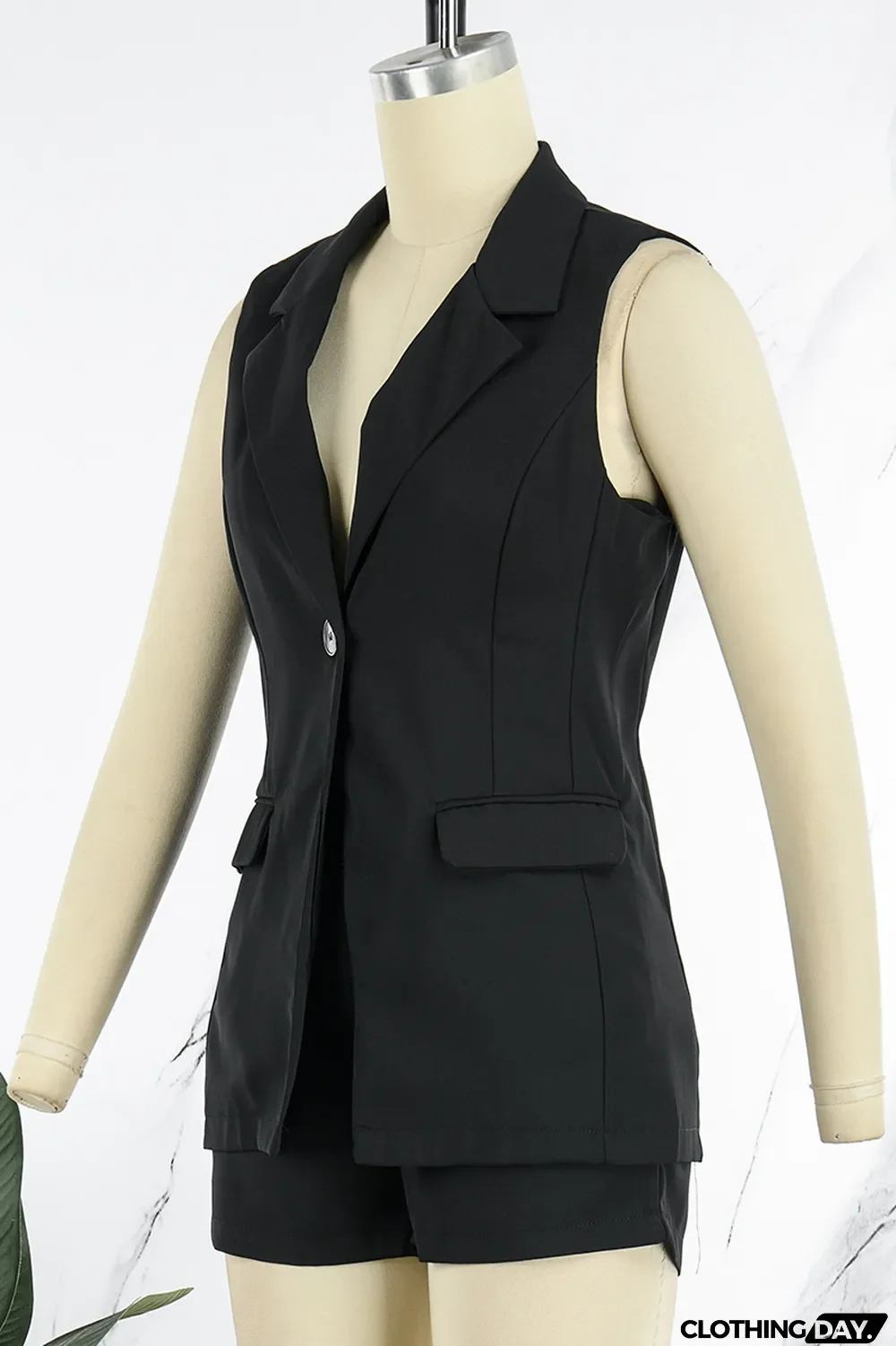 Apricot Casual Solid Patchwork Buttons Turn-back Collar Sleeveless Two Pieces