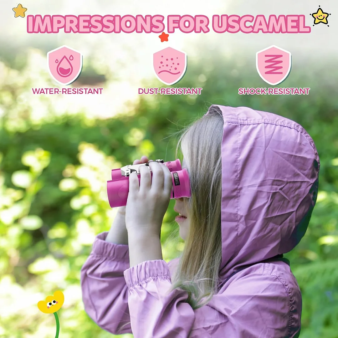 Binoculars for Kids 8-12,Compact Travel Binoculars with BAK-4 Prism, Fully Multi-Coated Optics, Carry Bag & Neck Strap（Pink）