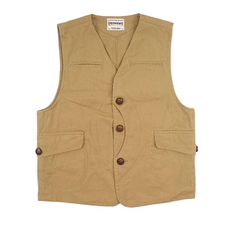 Mens Vintage Canvas Vest Jacket  Thickened Cotton Canvas Vest With Multi Pocket For Fishing,Hunting,Work Suit