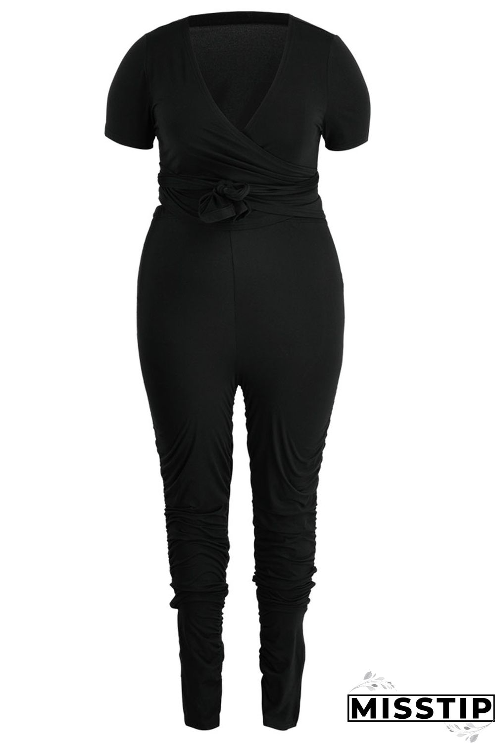 Colorful Blue Casual Solid Bandage Patchwork Fold V Neck Plus Size Two Pieces