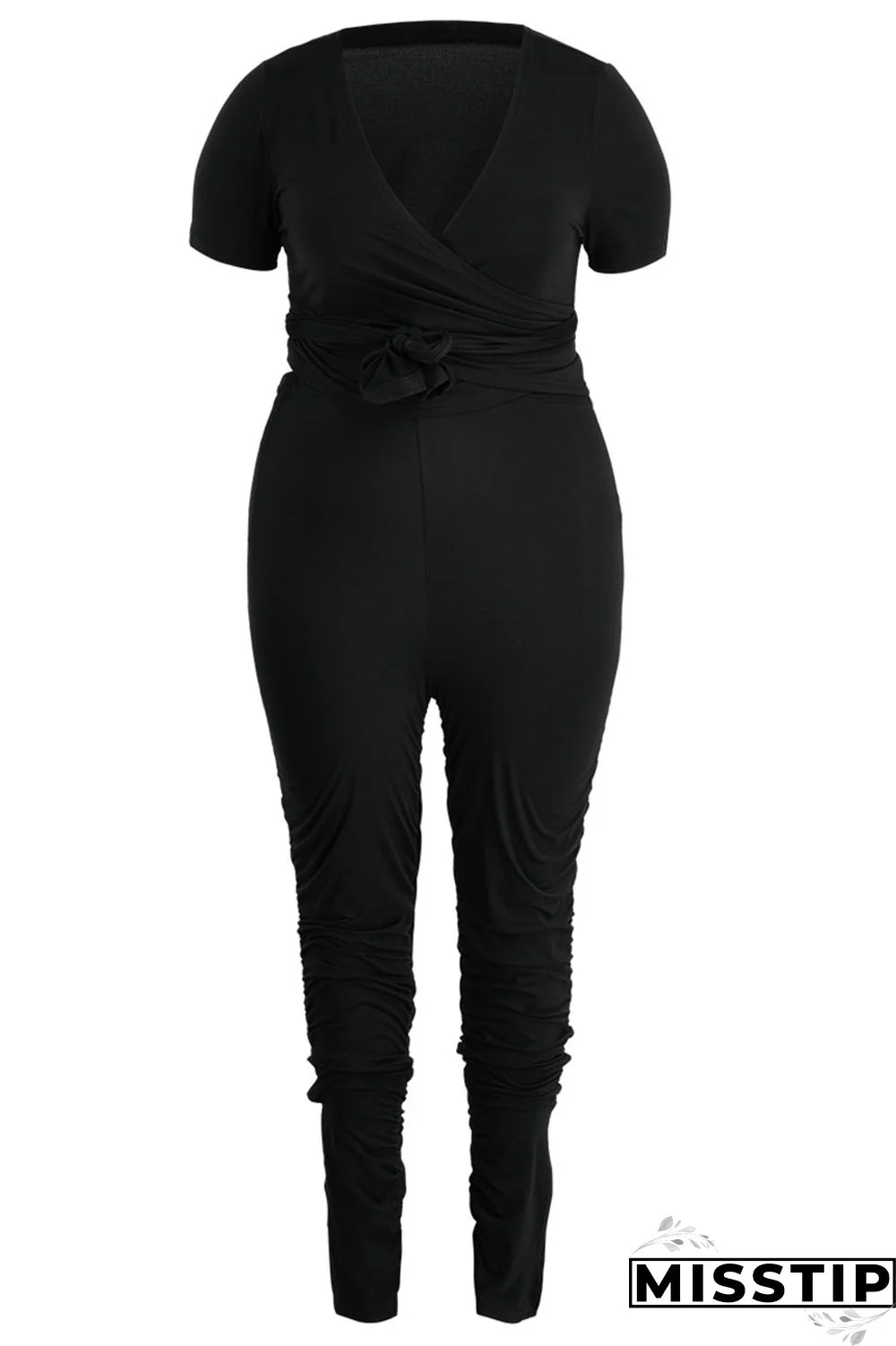 Colorful Blue Casual Solid Bandage Patchwork Fold V Neck Plus Size Two Pieces