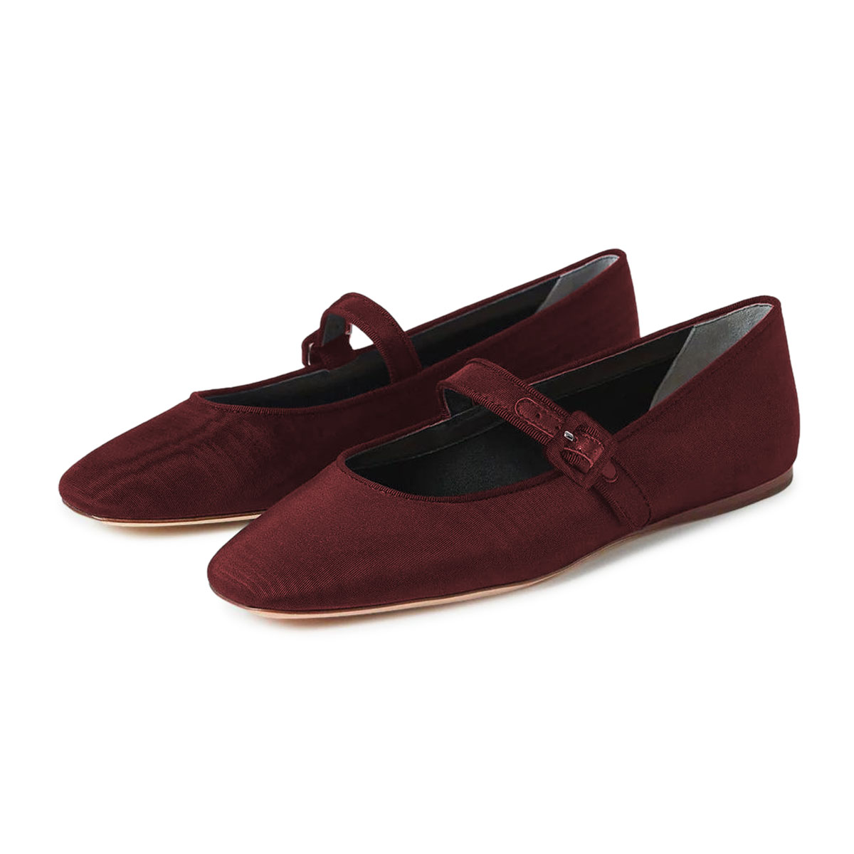 Maroon Fabric Square Toe Women Mary Jane Shoes with Strap Nicepairs