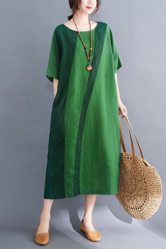 Plus Size-Summer Loose Cotton Linen Stitching Dress