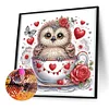Owl in Coffee Cup - Crystal Rhinestone Diamond Painting