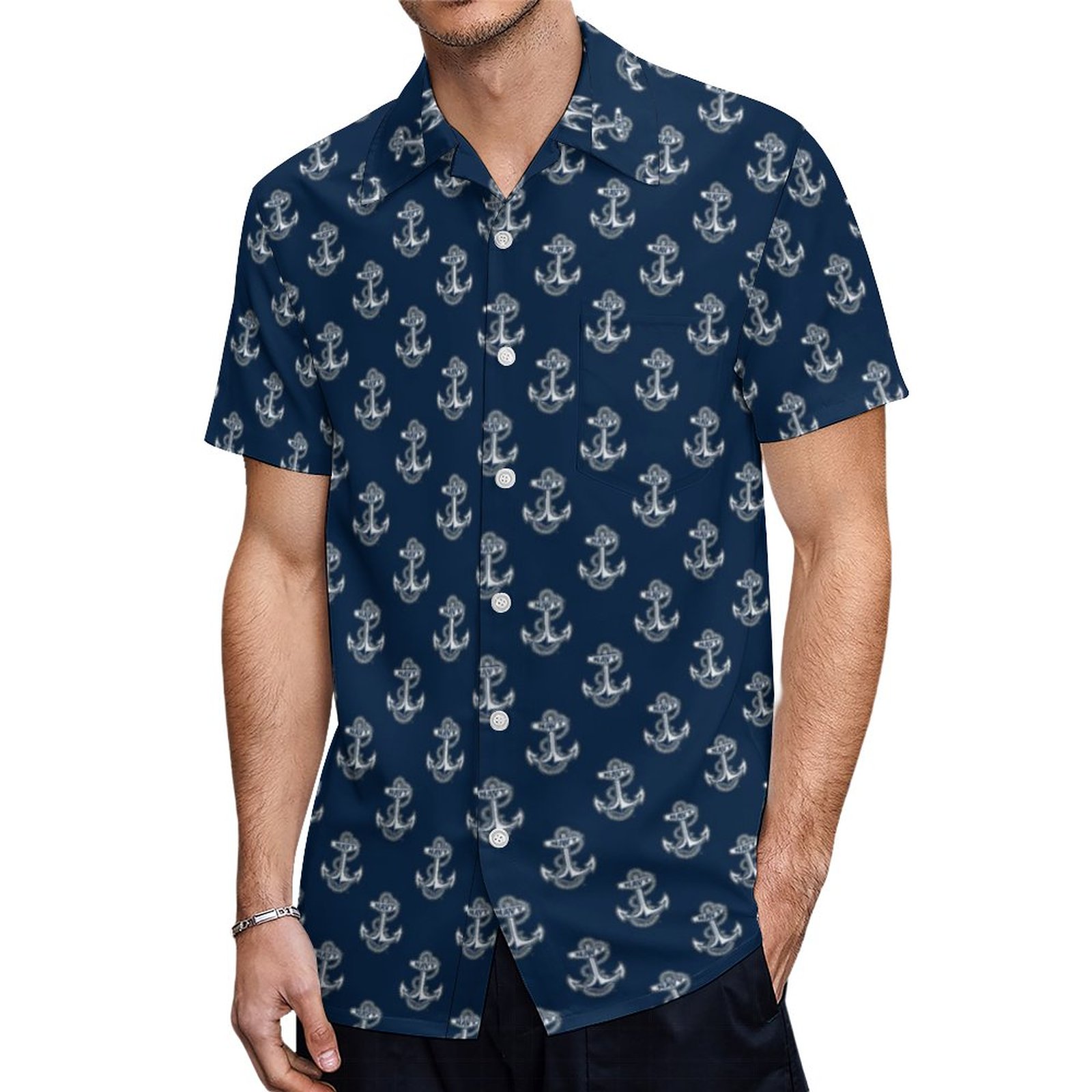 Naval Academy Anchor Hawaiian Shirt Mens Button Down Plus Size Tropical Hawaii Beach Shirts