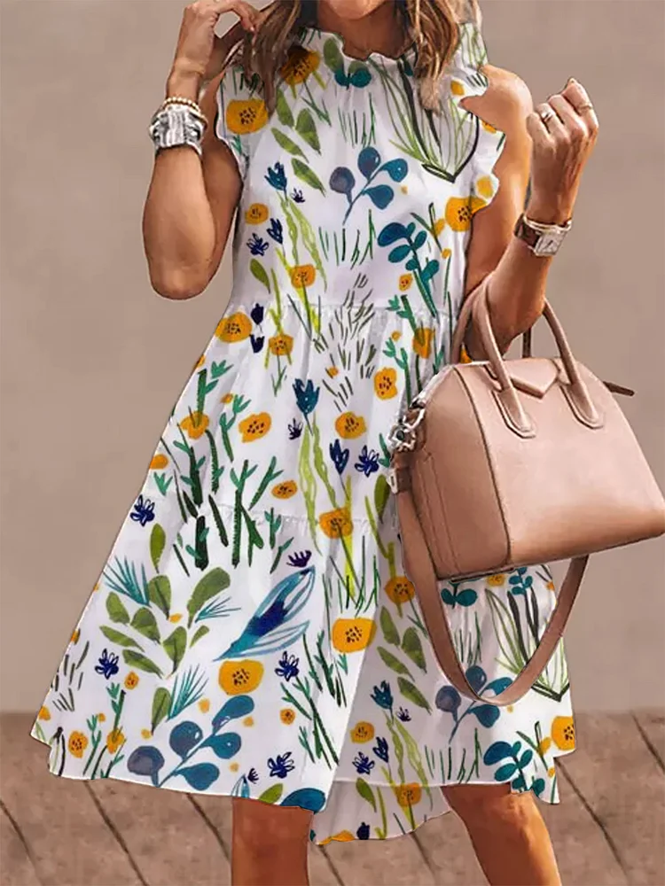 Women's Floral Print Sleeveless Dress socialshop