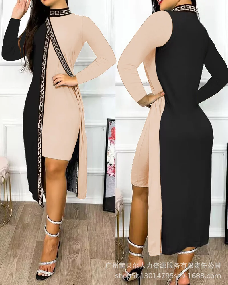 Ueong The New 2023 Ribbon Long Sleeve Autumn And Winter Slit Dress ODS4062G