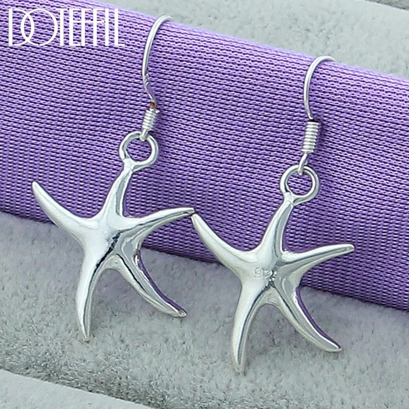 DOTEFFIL 925 Sterling Silver Starfish Drop Earrings For Woman Jewelry