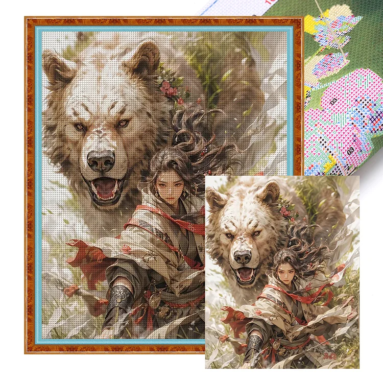 Bear And Warrior 11CT Stamped Cross Stitch 50*60CM