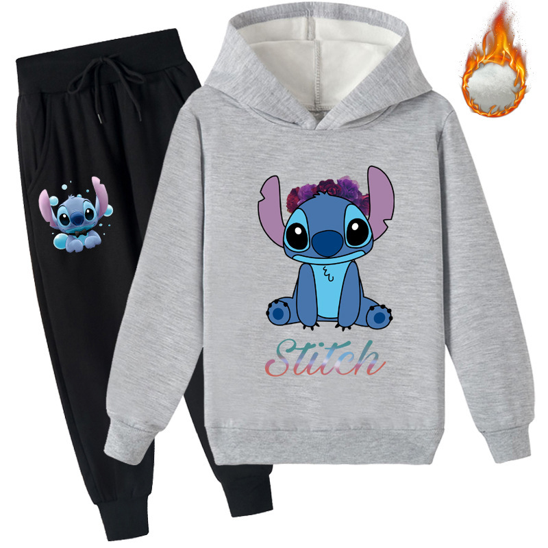 Mayoulove Stitch Fleece Hoodie and Trousers Set - Cute and Cozy Matching Outfit for Kids who Love the Lovable Blue Alien - Perfect for Playtime or Bedtime - Boys and Girls Stitch Clothing-Mayoulove