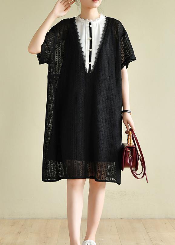 VCSHOES black striped Wardrobes patchwork A Line Dress