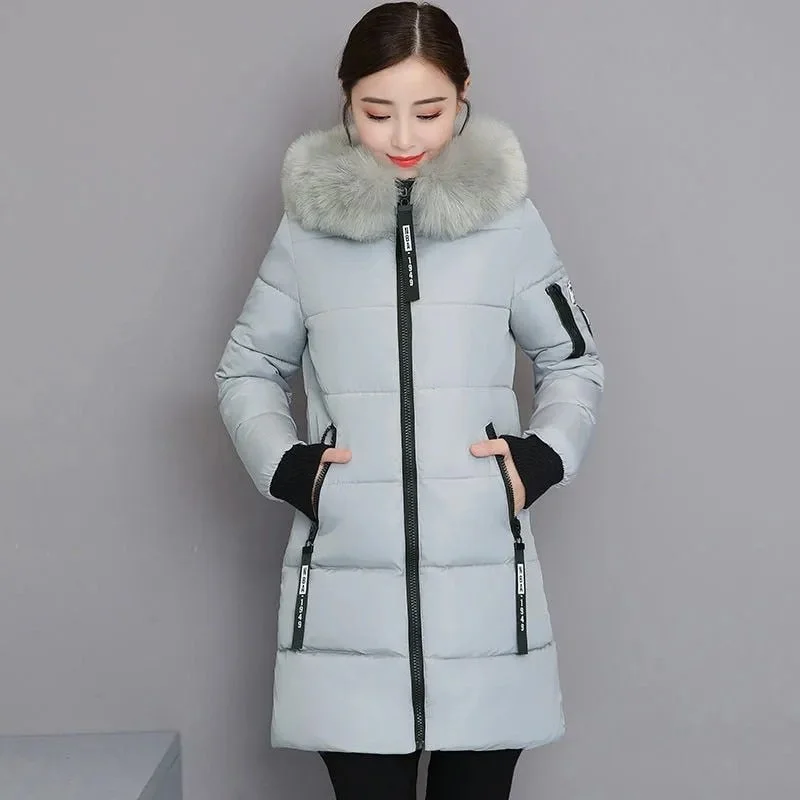 New Parka Women 2021 Winter Jacket Women Coat Hooded Outwear Female Parka Thick Waem Cotton Padded Fur collar Winter Basic Coats