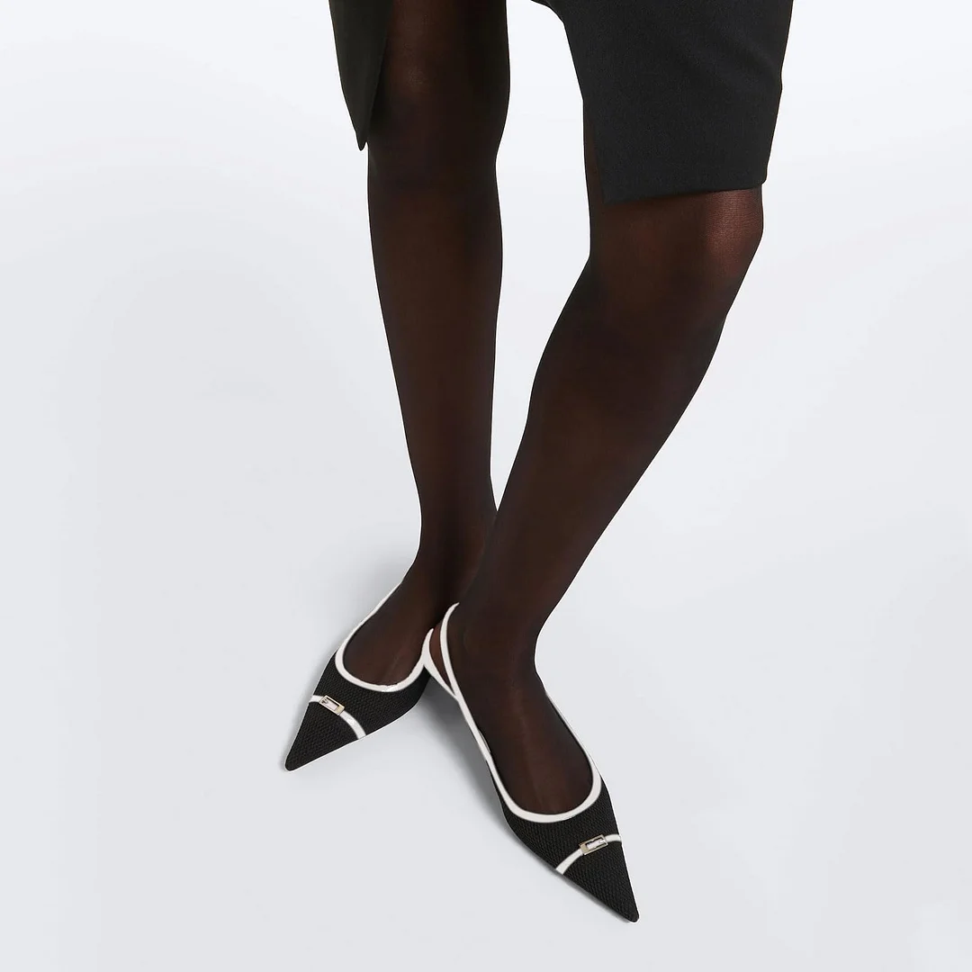 2.36" Women's Pointed Toe Red Bottom Sandals Slingback Shoes Kitten Heel Pumps Mesh Summer Shoes-MERUMOTE