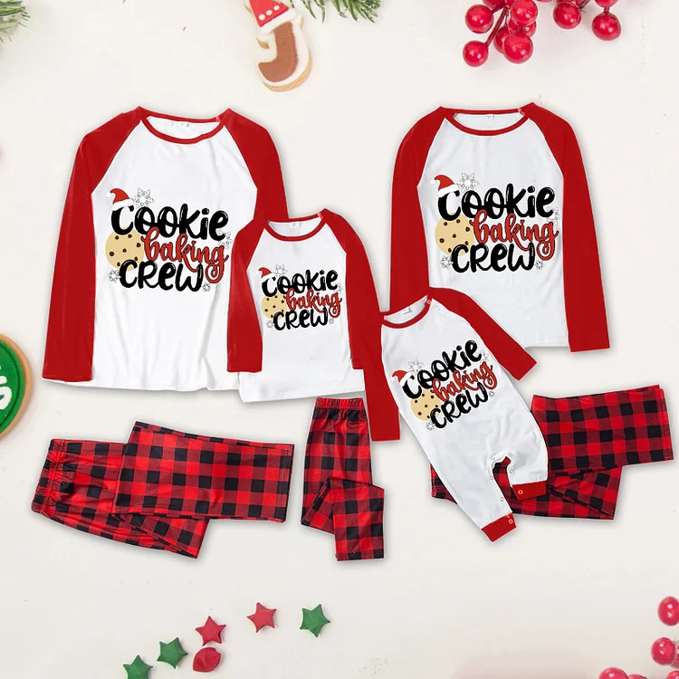 Cookie Baking Crew Christmas Red Plaids Family Matching Pajamas Set