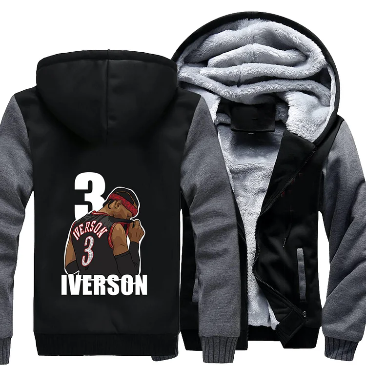 Number 3 Allen Iverson, Basketball Fleece Jacket