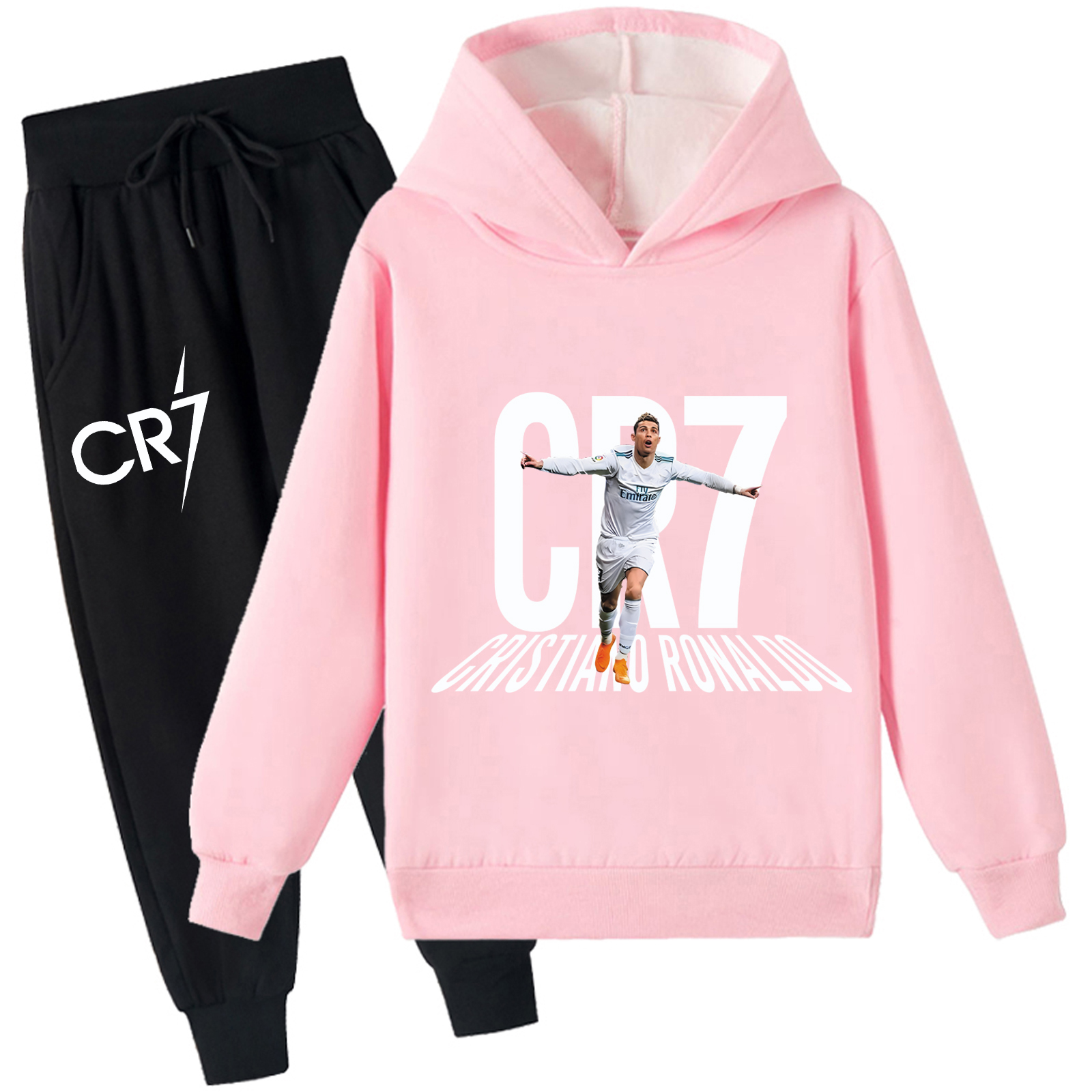 Mayoulove Cristiano Ronaldo Fleece Hoodie Set for Boys & Girls - Stylish Sportswear for Young Fans-Mayoulove