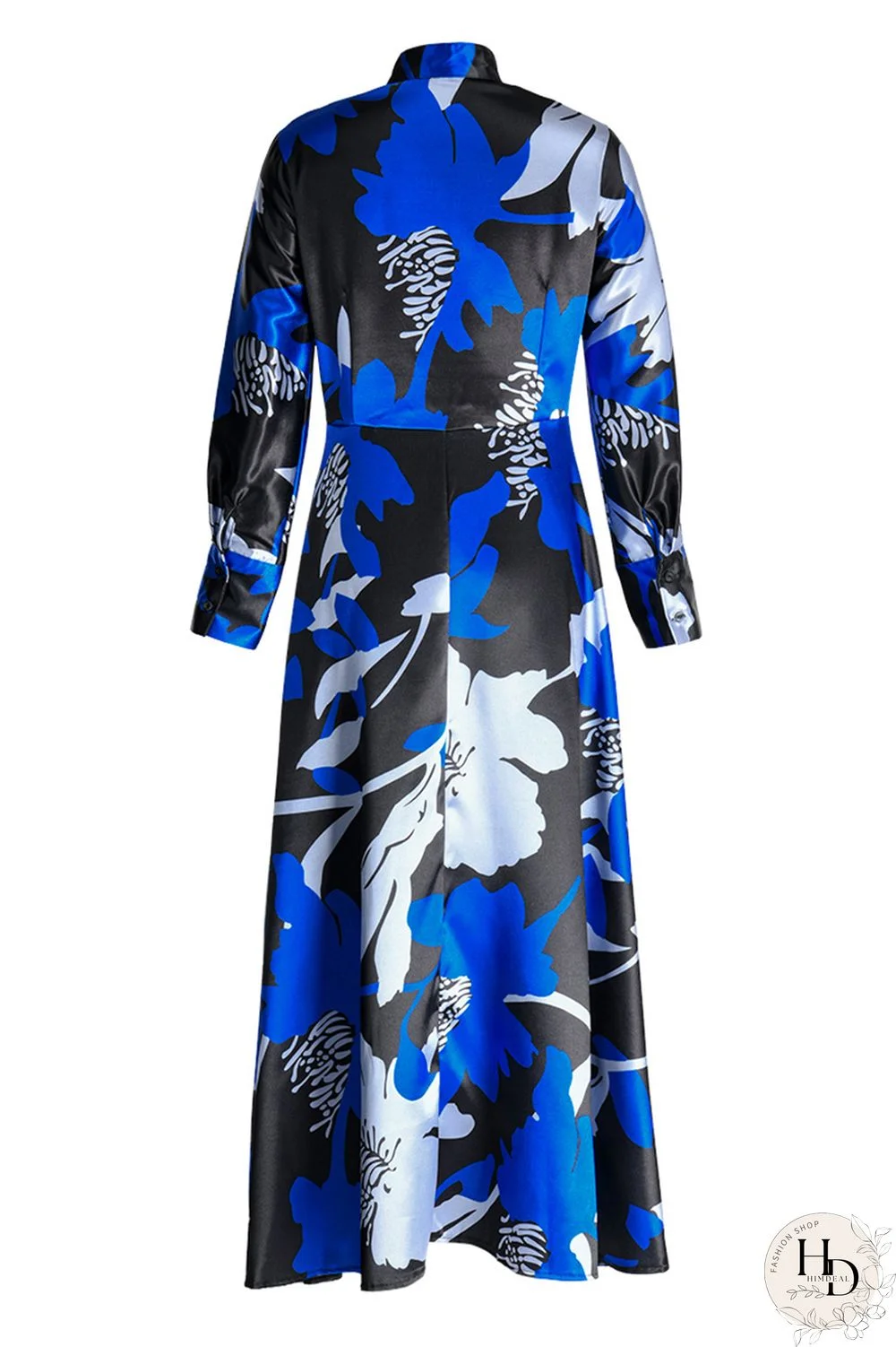 Red Fashion Print Basic Turndown Collar Long Sleeve Dresses