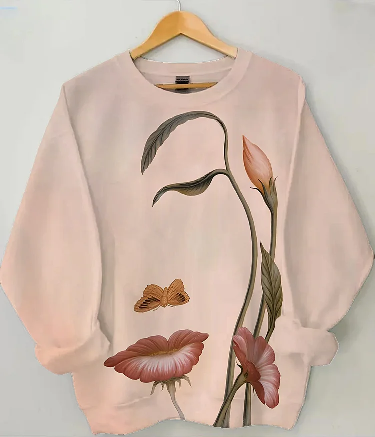 Women's Optical Illusion Art Flower Portrait Painting Print Casual Sweatshirt