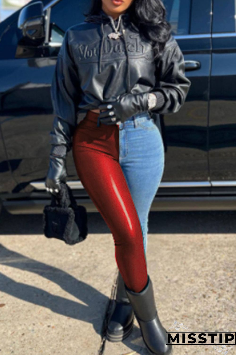 Black Casual Solid Patchwork High Waist Denim Jeans