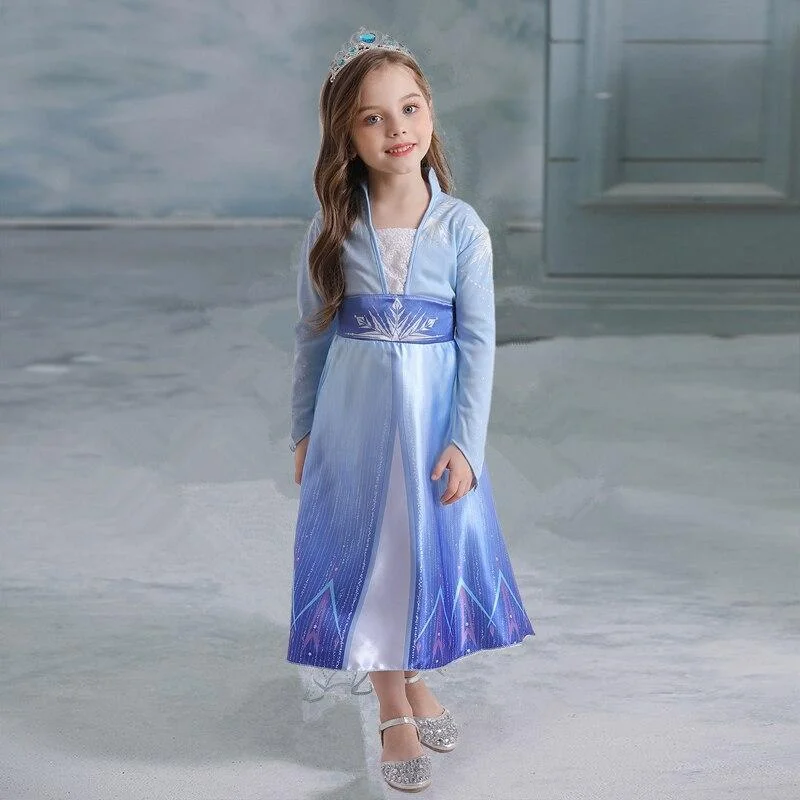 Long Sleeve Girls Christmas Dress Princess Dress up Halloween Party Gown Cartoon Character Cosplay Costume for Kids Children