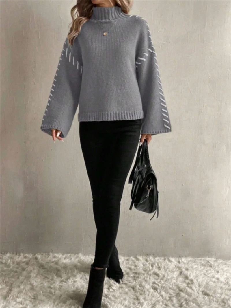 Athvotar Athvotar Casual Loose Knitted Sweater 2025 New High-Necked Color Design For Women