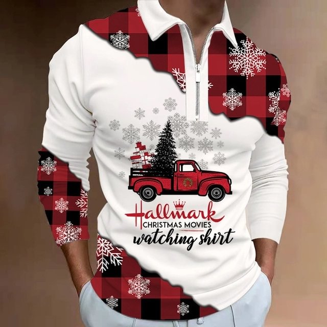 Men's Christmas Polo Shirt Long Sleeve Party