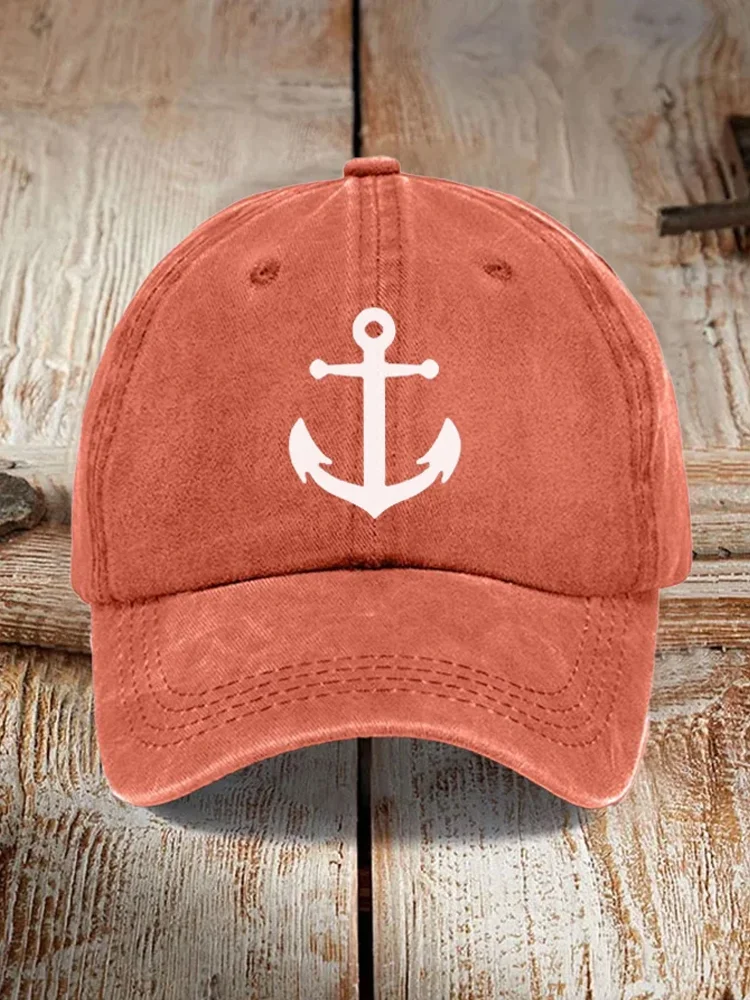 Unisex Washed Cotton Anchor Holiday Casual Print Hat
