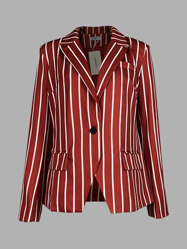 Striped Long Sleeves Loose Notched Collar Outerwear Blazer
