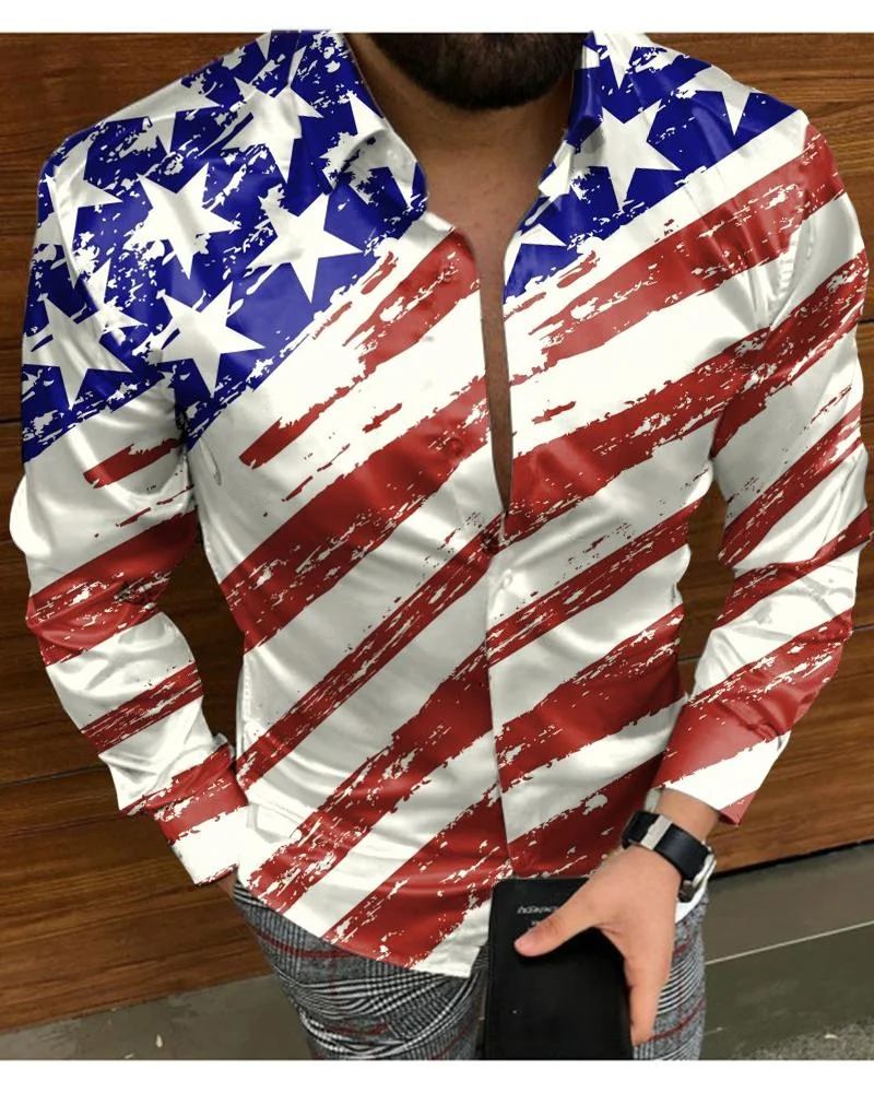 Men's casual flag long-sleeved shirt