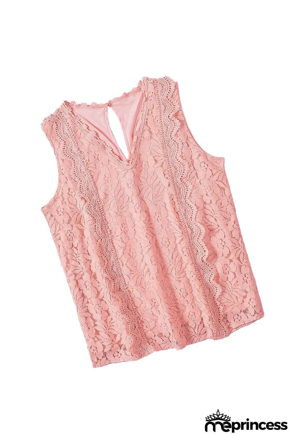 Pink Lace V Neck Tank Top