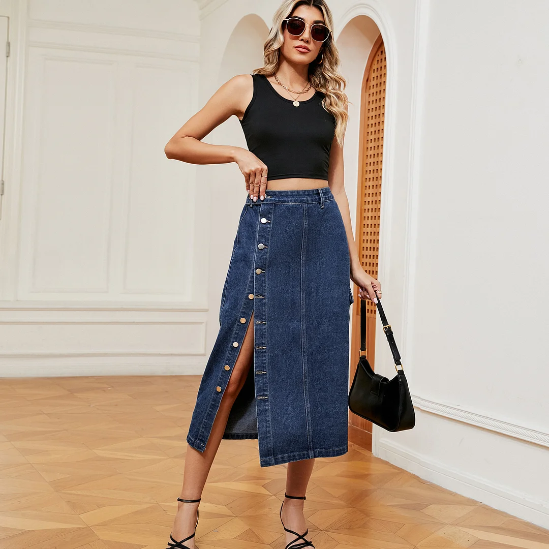 Women's Half Elastic Denim Workwear Casual Skirt