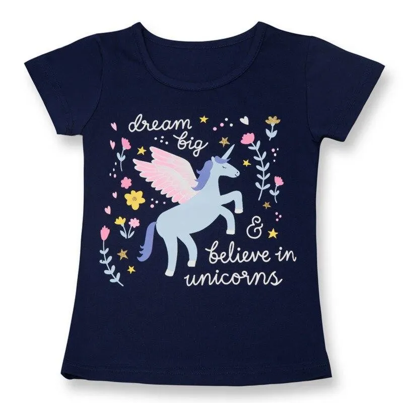 Fashion Unicorn Girls T-shirt Children Short Sleeves White Tees For Boys Baby Kids Cotton Tops For Girls Clothes 3 4 5 6 7 8 Yrs