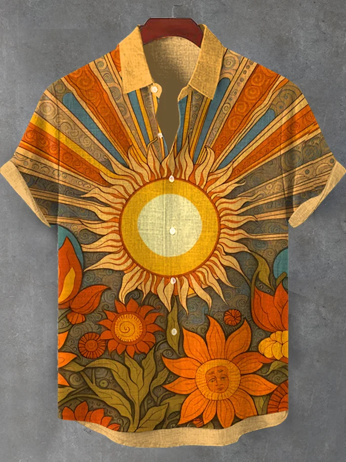 Men's Retro Sun Boho Floral Print Casual Shirt