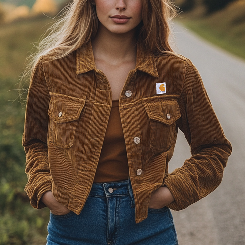Women's Vintage Outdoor Pocket Button Corduroy Jacket