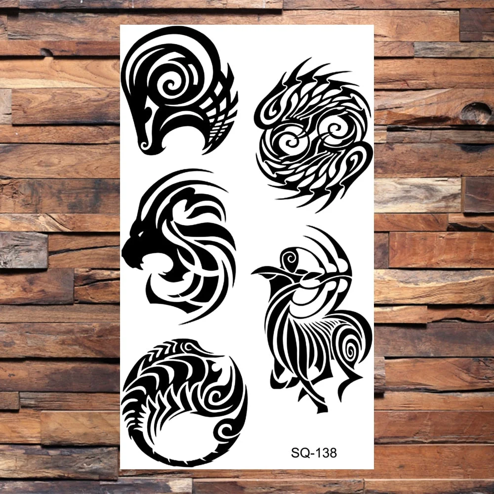 Skeleton Skull Temporary Tattoos For Women Adults Realistic Wolf Snake Rose Flower Feather Fake Tattoo Sticker Back Tatoos Body