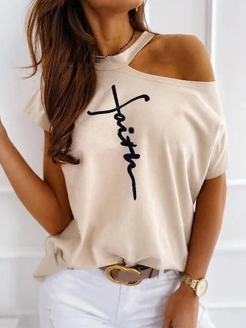 Faith Print Cold Shoulder T-Shirt