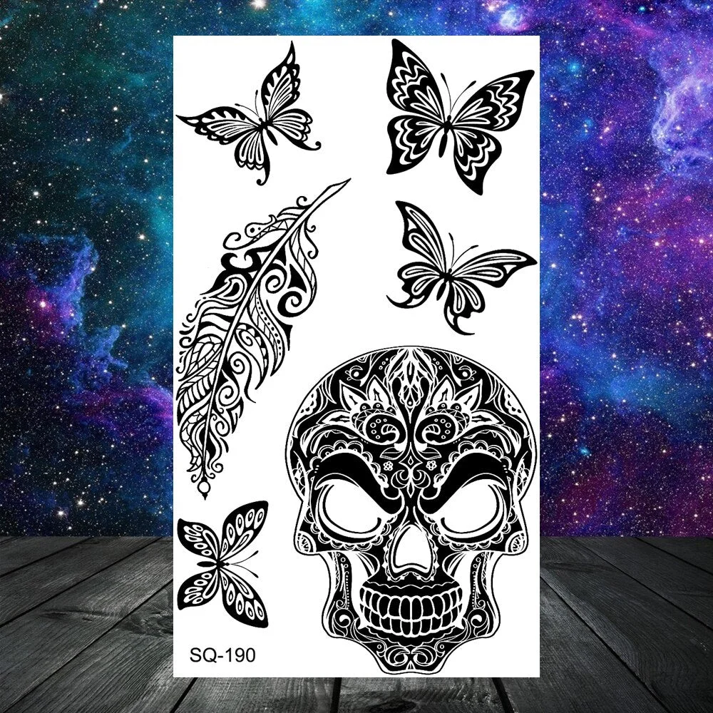 Lion Tiger Elephant Wolf Temporary Tattoos For Women Adult Men Skull Mandala Anchor Crown Fake Tattoo Neck Arm Hands Small Tatoo