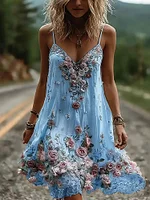 Vintage Boho Floral Embroidery Art Linen Mini Caimi Dress - Image 6