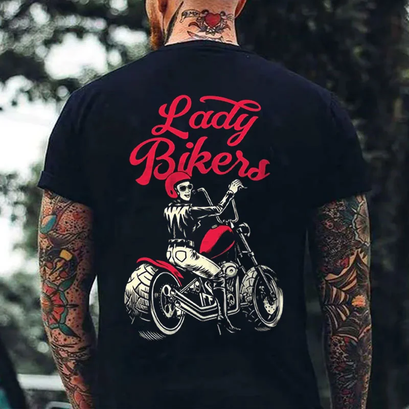 LADY BIKERS Riding Motor Black Print T-Shirt